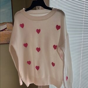 Charming White Sweater with Pink Hearts
